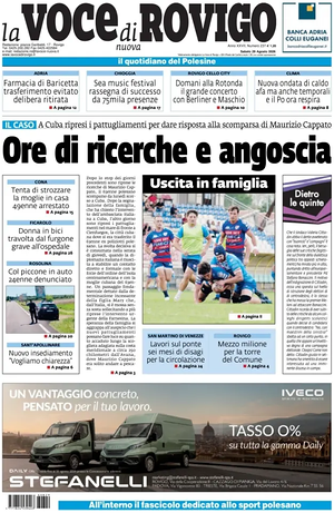 Prima pagina La Voce di Rovigo di oggi - Quotidiano regionale