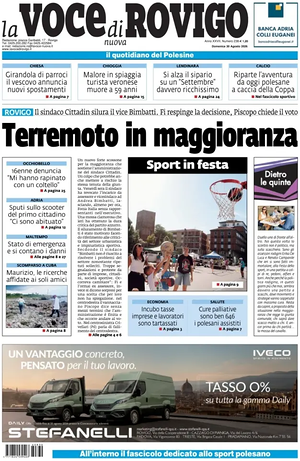Prima pagina La Voce di Rovigo di oggi - Quotidiano regionale