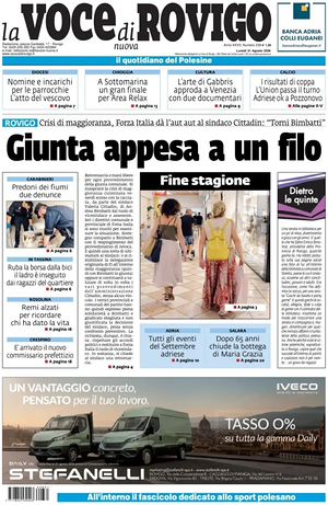 Prima pagina La Voce di Rovigo di oggi - Quotidiano regionale