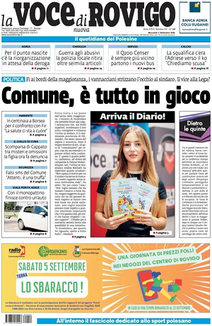Prima pagina La Voce di Rovigo di oggi - Quotidiano regionale