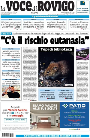 Prima pagina La Voce di Rovigo di oggi - Quotidiano regionale