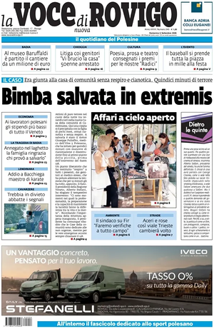 Prima pagina La Voce di Rovigo di oggi - Quotidiano regionale