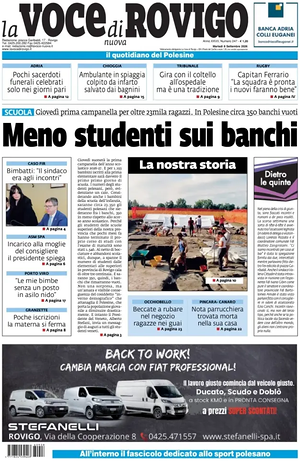 Prima pagina La Voce di Rovigo di oggi - Quotidiano regionale