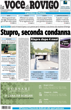 Prima pagina La Voce di Rovigo di oggi - Quotidiano regionale