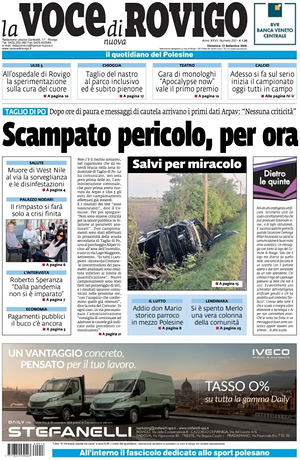 Prima pagina La Voce di Rovigo di oggi - Quotidiano regionale
