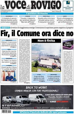 Prima pagina La Voce di Rovigo di oggi - Quotidiano regionale