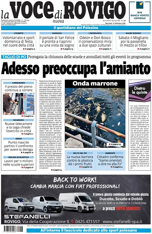 Prima pagina La Voce di Rovigo di oggi - Quotidiano regionale