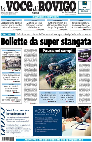 Prima pagina La Voce di Rovigo di oggi - Quotidiano regionale