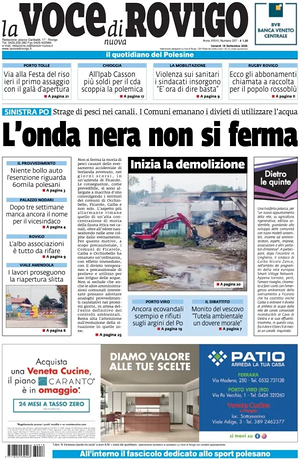 Prima pagina La Voce di Rovigo di oggi - Quotidiano regionale