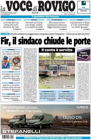 Prima pagina La Voce di Rovigo di oggi - Quotidiano regionale