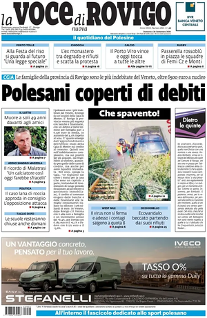 Prima pagina La Voce di Rovigo di oggi - Quotidiano regionale