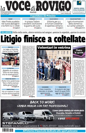 Prima pagina La Voce di Rovigo di oggi - Quotidiano regionale
