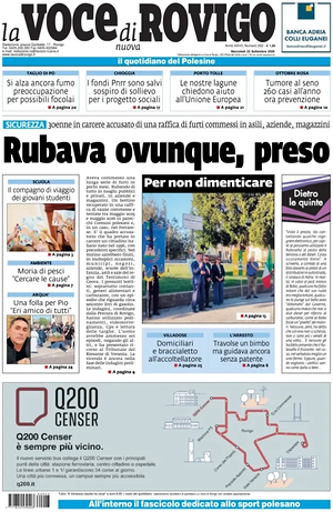 Prima pagina La Voce di Rovigo di oggi - Quotidiano regionale