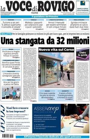 Prima pagina La Voce di Rovigo di oggi - Quotidiano regionale