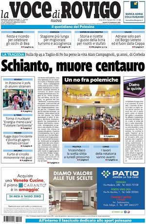 Prima pagina La Voce di Rovigo di oggi - Quotidiano regionale
