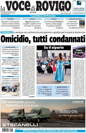 Prima pagina La Voce di Rovigo di oggi - Quotidiano regionale
