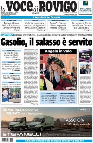 Prima pagina La Voce di Rovigo di oggi - Quotidiano regionale