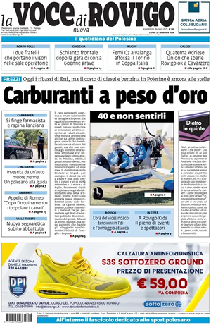 Prima pagina La Voce di Rovigo di oggi - Quotidiano regionale