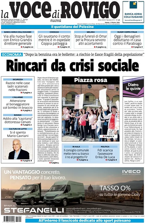 Prima pagina La Voce di Rovigo di oggi - Quotidiano regionale