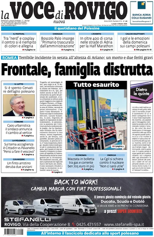 Prima pagina La Voce di Rovigo di oggi - Quotidiano regionale