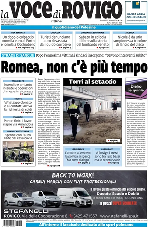 Prima pagina La Voce di Rovigo di oggi - Quotidiano regionale