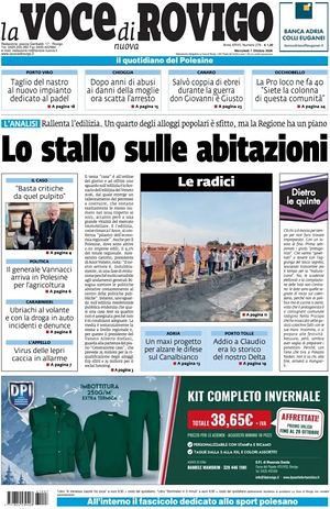 Prima pagina La Voce di Rovigo di oggi - Quotidiano regionale