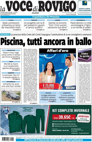 Prima pagina La Voce di Rovigo di oggi - Quotidiano regionale
