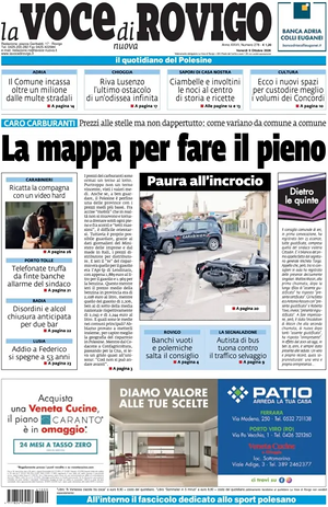 Prima pagina La Voce di Rovigo di oggi - Quotidiano regionale