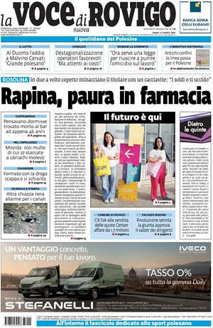 Prima pagina La Voce di Rovigo di oggi - Quotidiano regionale