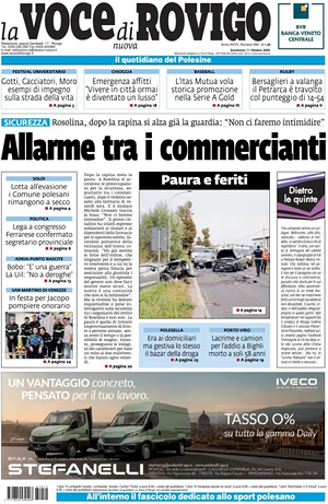 Prima pagina La Voce di Rovigo di oggi - Quotidiano regionale
