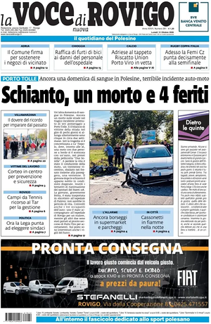 Prima pagina La Voce di Rovigo di oggi - Quotidiano regionale