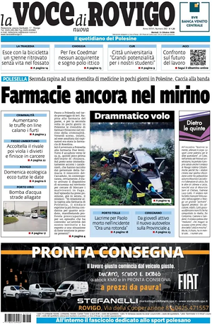 Prima pagina La Voce di Rovigo di oggi - Quotidiano regionale