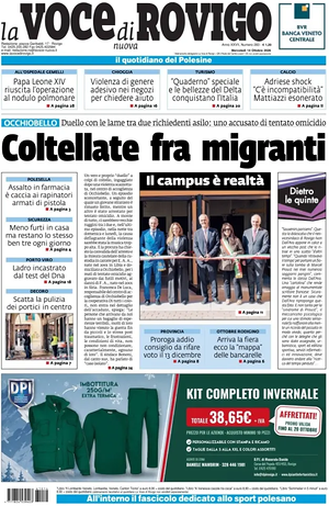 Prima pagina La Voce di Rovigo di oggi - Quotidiano regionale