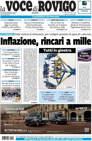 Prima pagina La Voce di Rovigo di oggi - Quotidiano regionale
