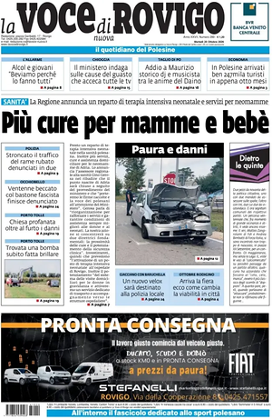 Prima pagina La Voce di Rovigo di oggi - Quotidiano regionale