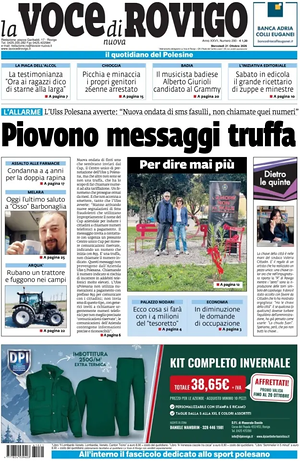 Prima pagina La Voce di Rovigo di oggi - Quotidiano regionale