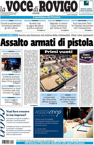 Prima pagina La Voce di Rovigo di oggi - Quotidiano regionale