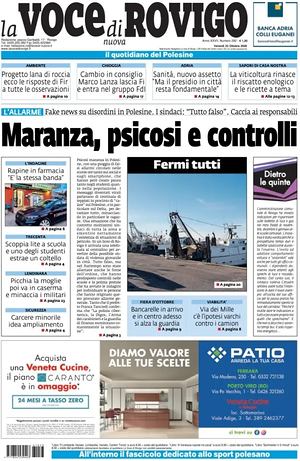 Prima pagina La Voce di Rovigo di oggi - Quotidiano regionale