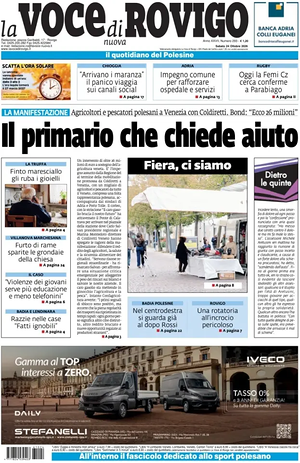 Prima pagina La Voce di Rovigo di oggi - Quotidiano regionale