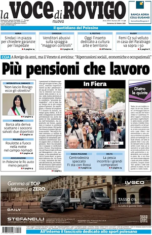 Prima pagina La Voce di Rovigo di oggi - Quotidiano regionale