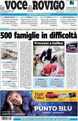 Prima pagina La Voce di Rovigo di oggi - Quotidiano regionale