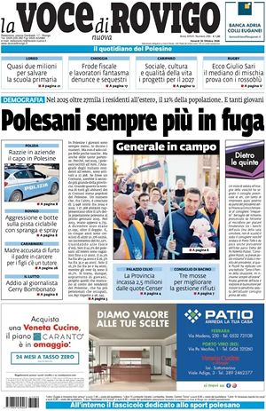 Prima pagina La Voce di Rovigo di oggi - Quotidiano regionale