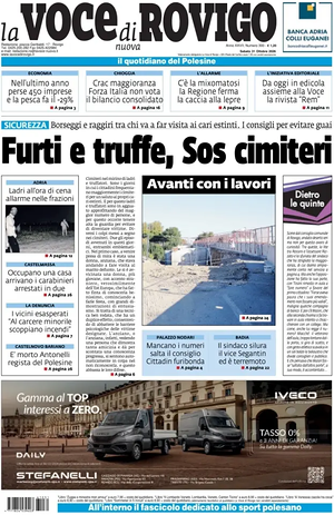 Prima pagina La Voce di Rovigo di oggi - Quotidiano regionale
