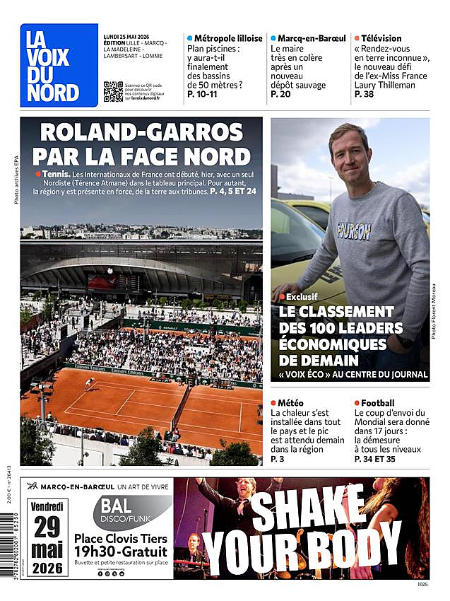Une de La Voix du Nord du jour - Presse 25 mai 2026