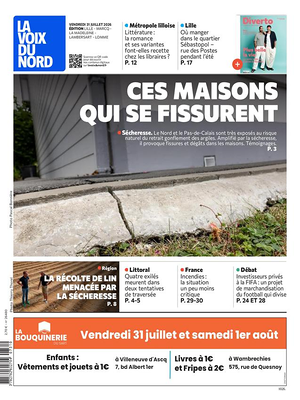 Une de La Voix du Nord du jour - Journal régional