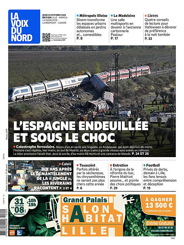 Une de La Voix du Nord du jour - Presse 30 octobre 2026