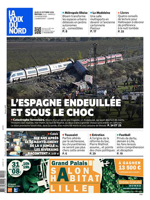 Une de La Voix du Nord du jour - Journal régional