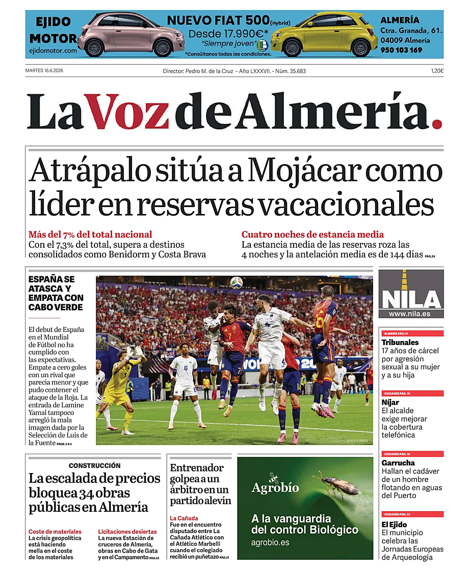 Portada La Voz de Almería de hoy - Quiosco 16 junio 2026