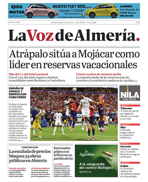 Prima pagina La Voz de Almería di oggi - Quotidiano regional