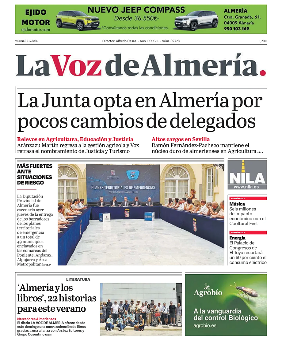 Portada La Voz de Almería de hoy - Quiosco 31 julio 2026